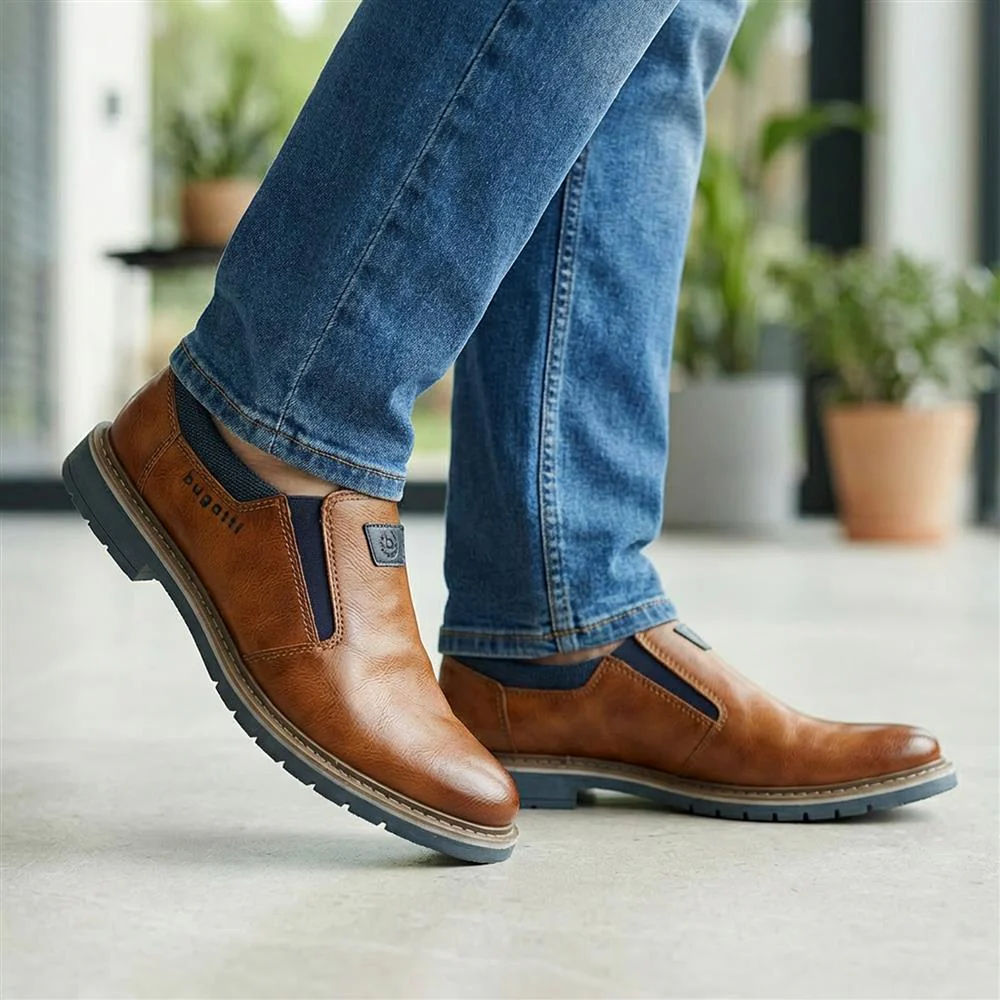 Leather Slip On Shoes with Elasticated Fastening - BUG43500 / 328 746 - Tan - Image 2