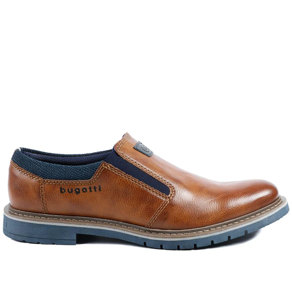 Leather Slip On Shoes with Elasticated Fastening - BUG43500 / 328 746 - Tan - Image 3