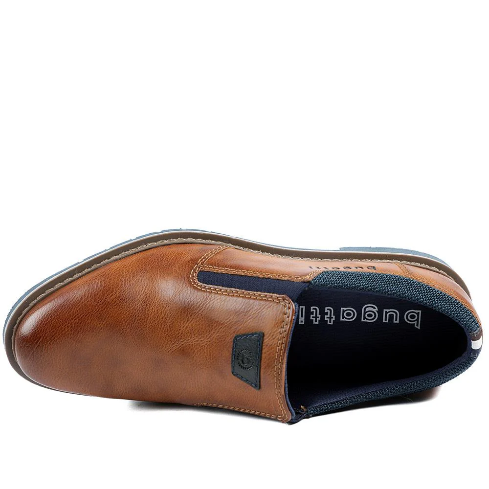 Leather Slip On Shoes with Elasticated Fastening - BUG43500 / 328 746 - Tan - Image 5