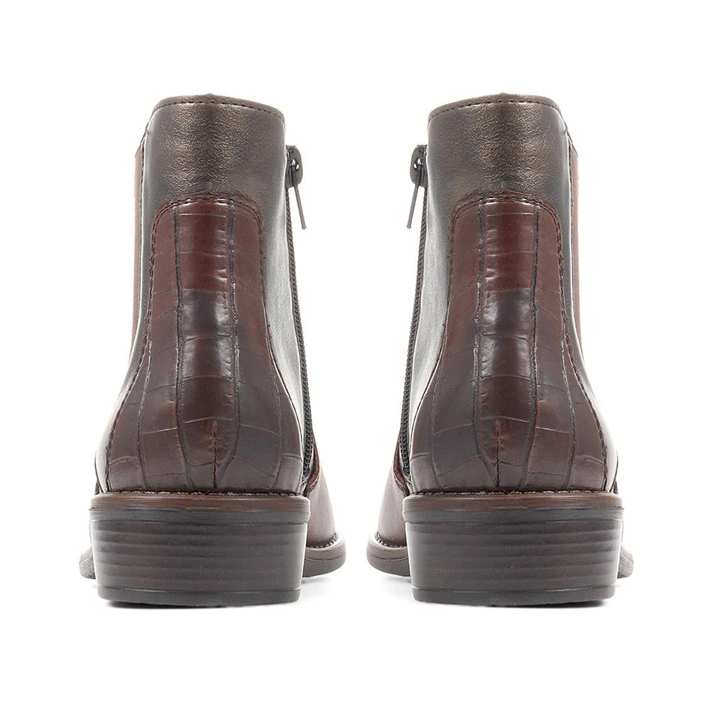 Leather Snakeskin Chelsea Boots - DRS36511 / 322 974 - Chocolate - Image 3