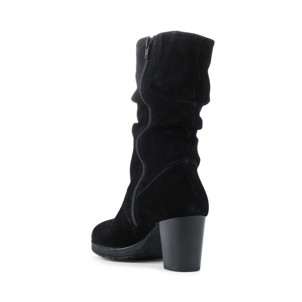 Leather Stacked Heel Calf Length Boots - RNB42022 / 328 180 - Black - Image 3
