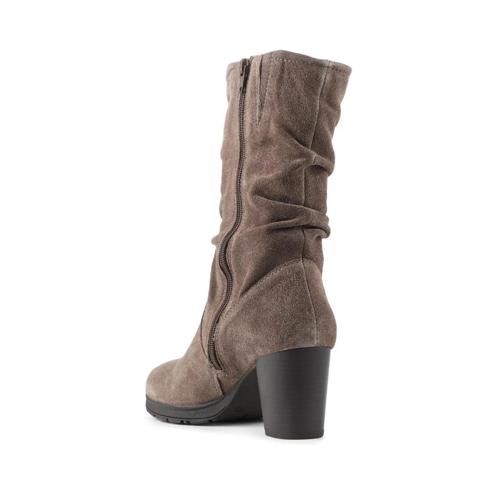 Leather Stacked Heel Calf Length Boots - RNB42022 / 328 180 - Taupe - Image 3