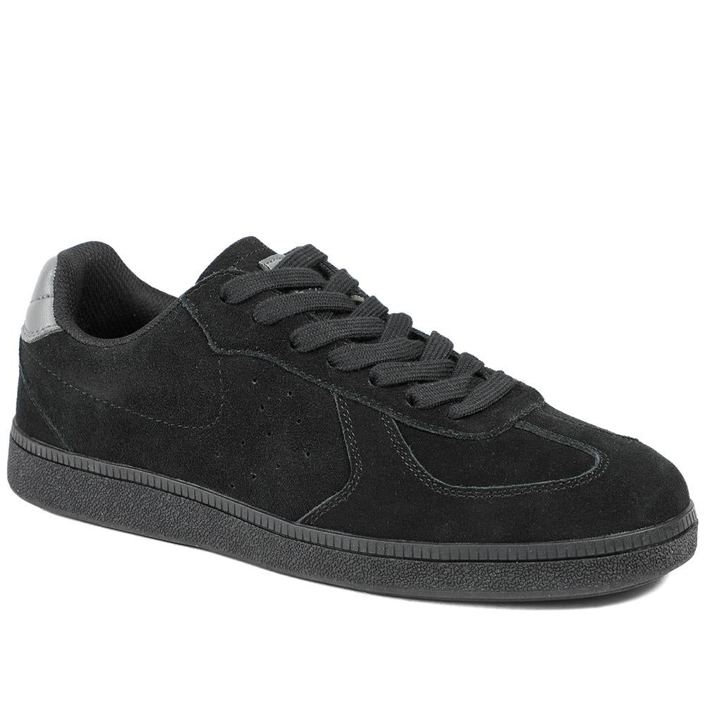 Leather Suede Lace Up Trainers - DINGX43004 / 329 047 - Black