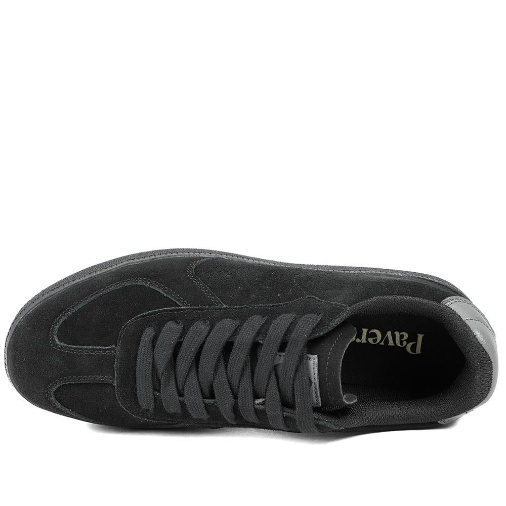 Leather Suede Lace Up Trainers - DINGX43004 / 329 047 - Black - Image 4