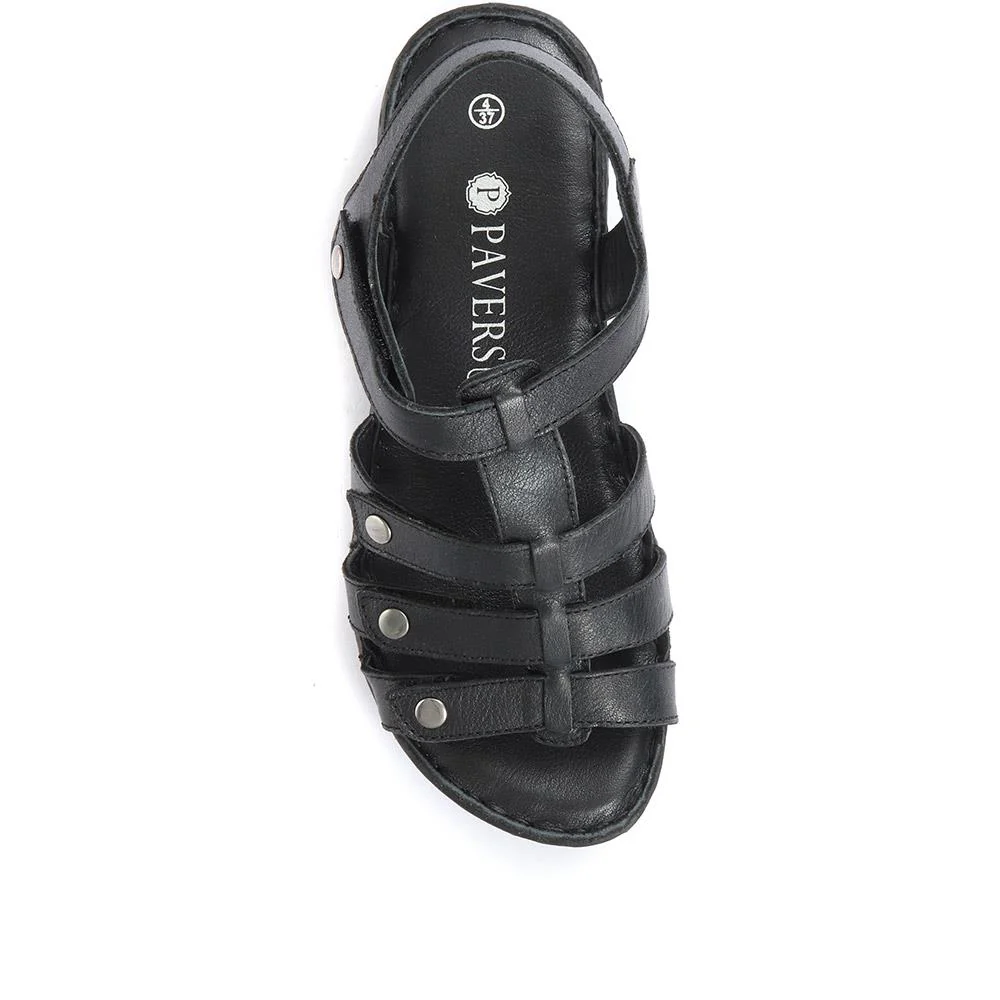 Leather T-Bar Sandals - LUCK33015 / 320 059 - Black - Image 4