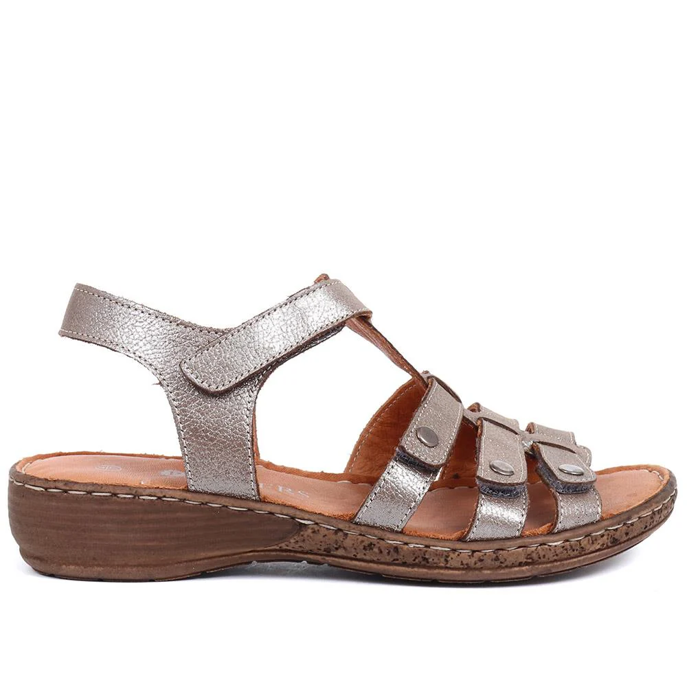 Leather T-Bar Sandals - LUCK33015 / 320 059 - Pewter - Image 2