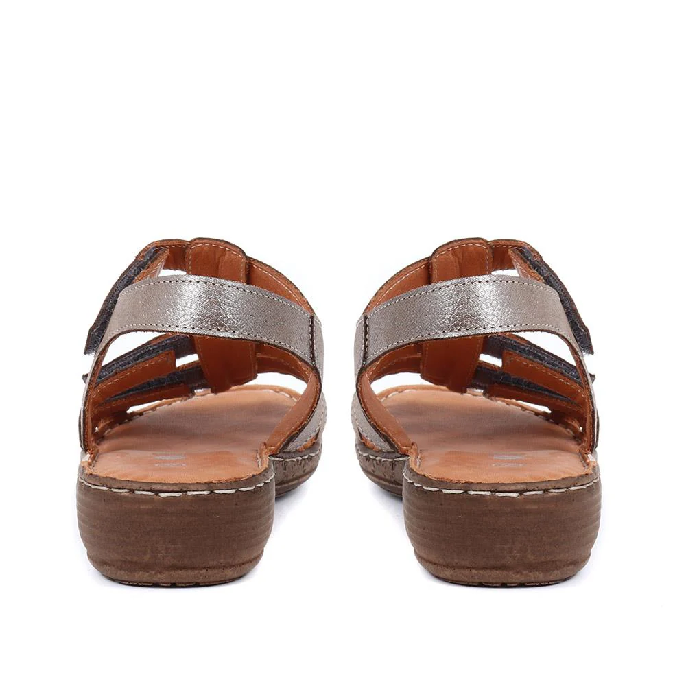 Leather T-Bar Sandals - LUCK33015 / 320 059 - Pewter - Image 3