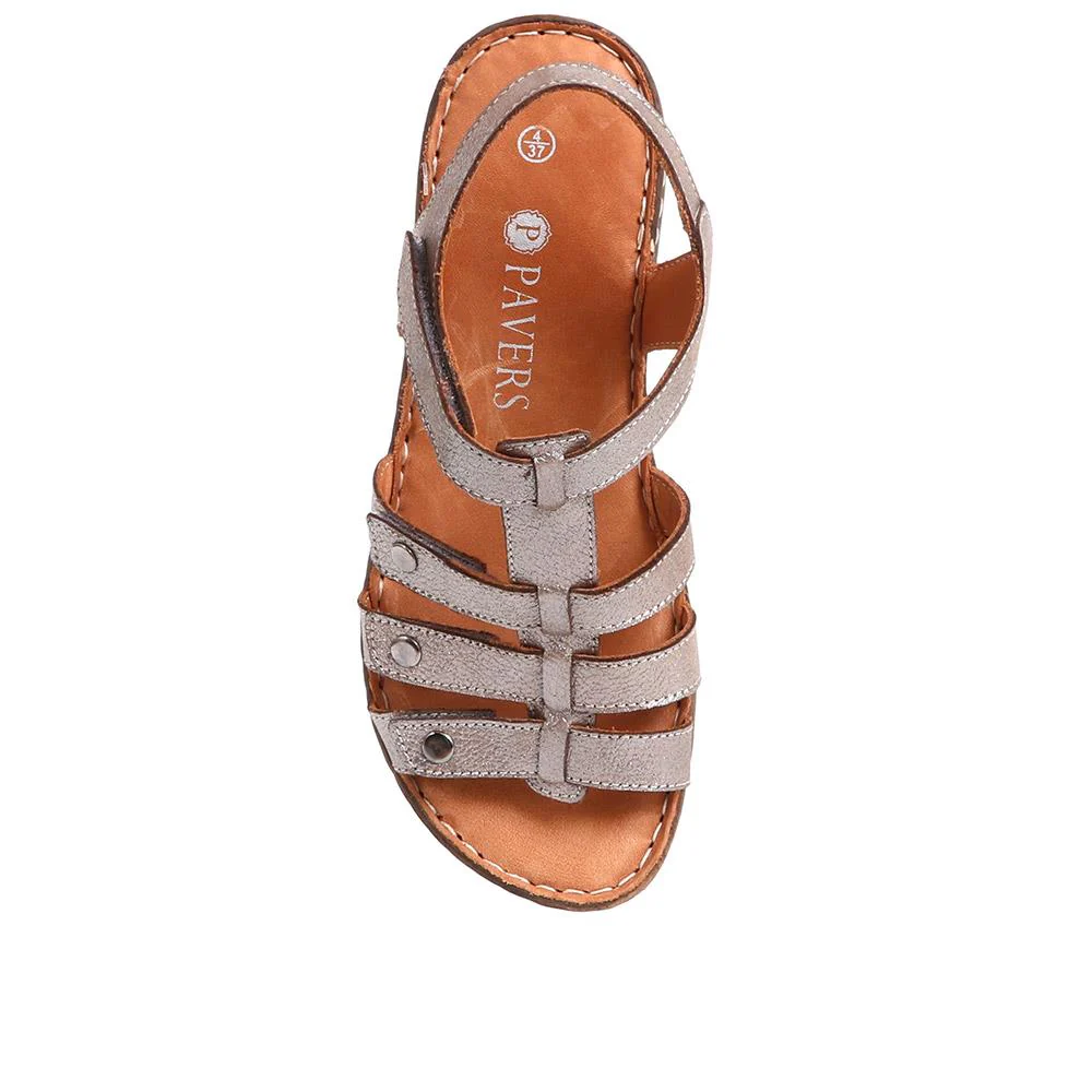 Leather T-Bar Sandals - LUCK33015 / 320 059 - Pewter - Image 5