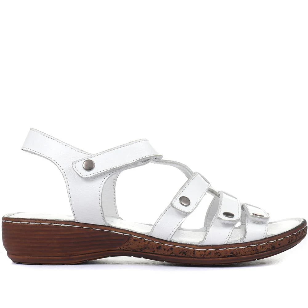 Leather T-Bar Sandals - LUCK33015 / 320 059 - White - Image 2