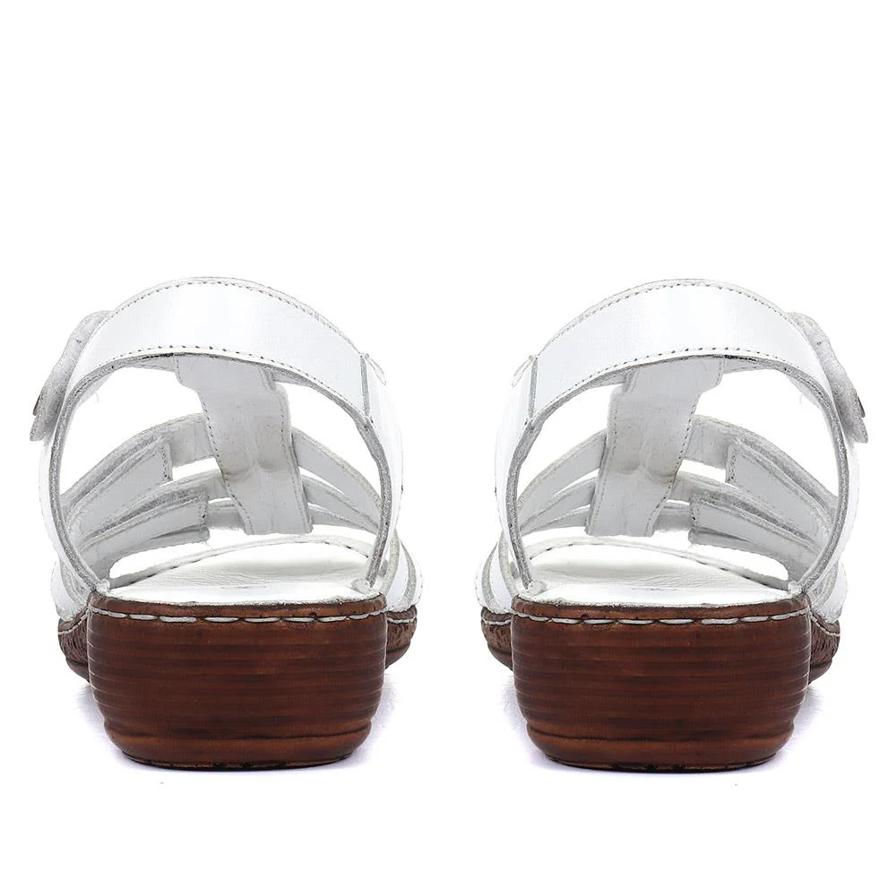 Leather T-Bar Sandals - LUCK33015 / 320 059 - White - Image 3