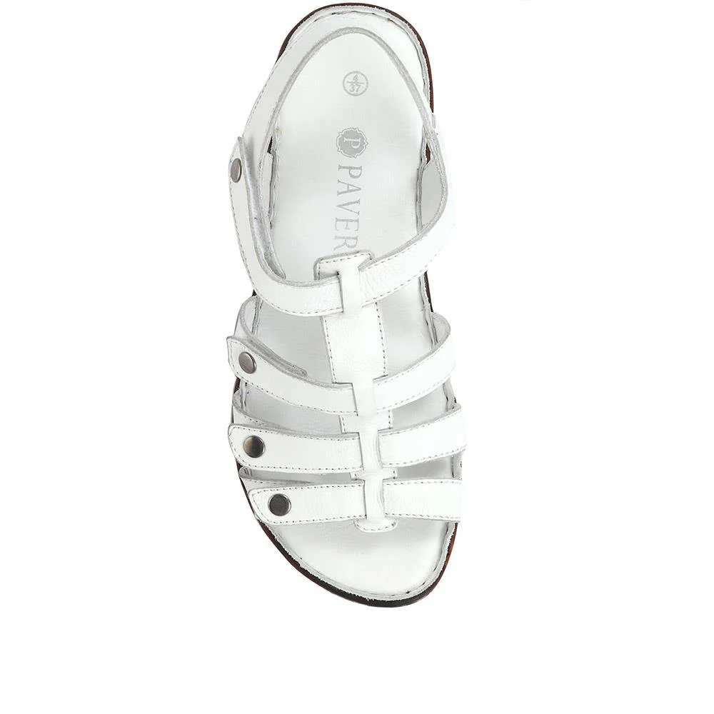 Leather T-Bar Sandals - LUCK33015 / 320 059 - White - Image 4