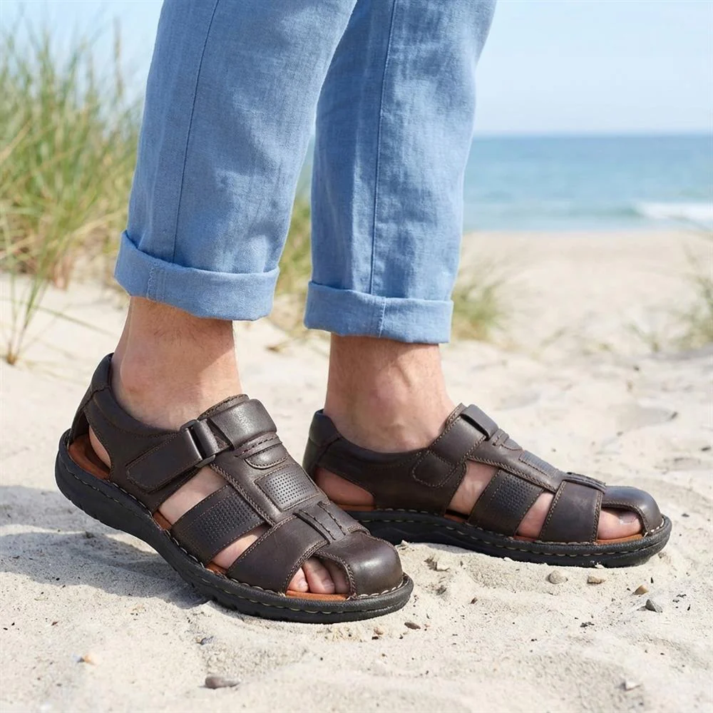 Leather Touch Fasten Fisherman Sandals - AATRA43005 / 328 928 - Dark Brown - Image 2