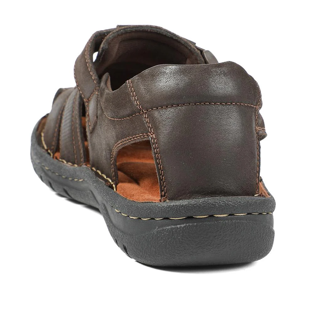 Leather Touch Fasten Fisherman Sandals - AATRA43005 / 328 928 - Dark Brown - Image 4