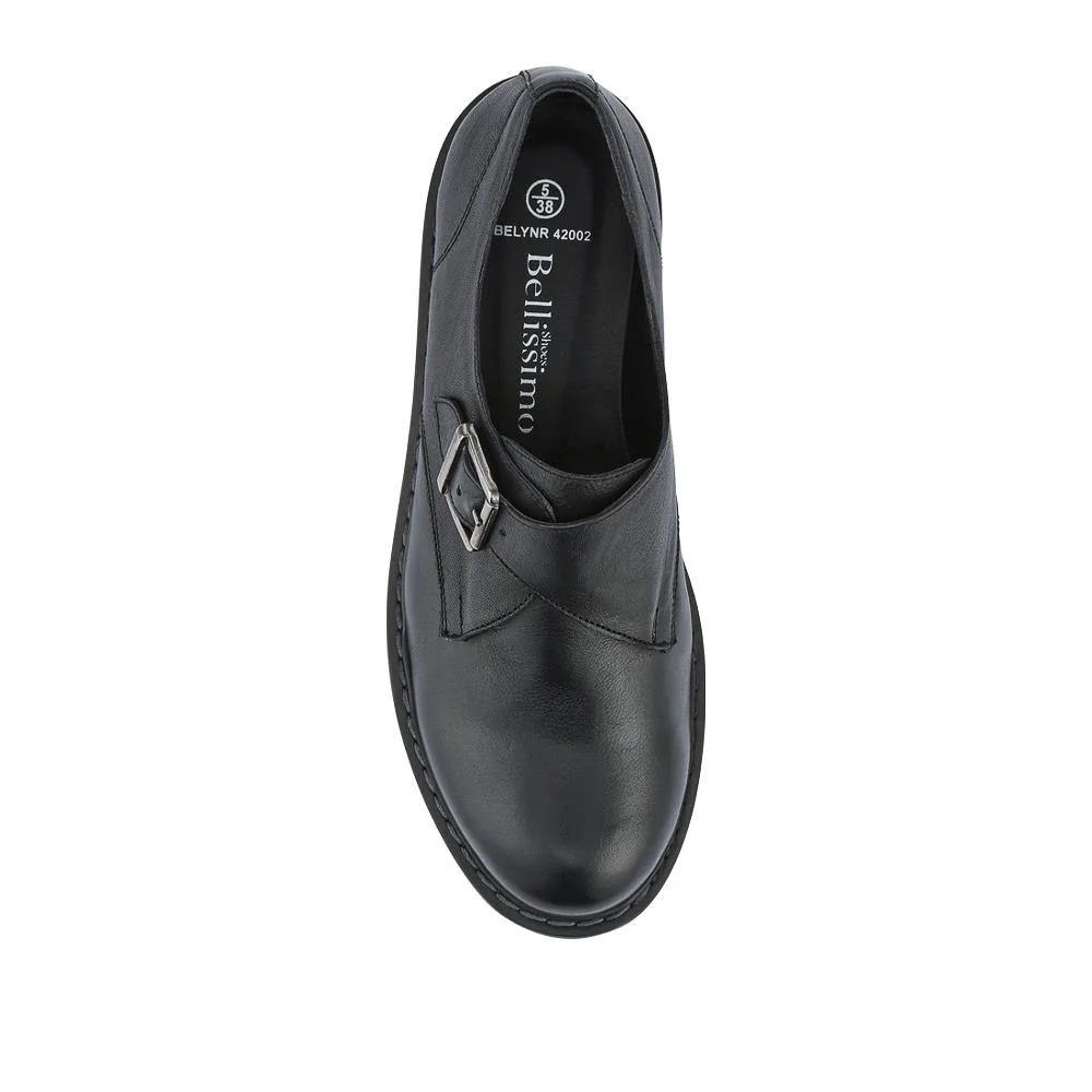Leather Touch-Fasten Monk Shoes - BELYNR42002 / 328 345 - Black - Image 4