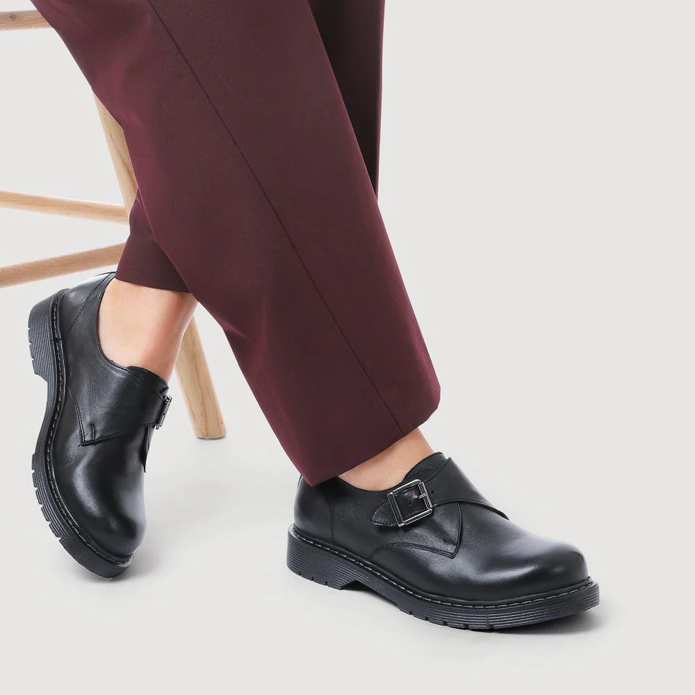 Leather Touch-Fasten Monk Shoes - BELYNR42002 / 328 345 - Black - Image 5