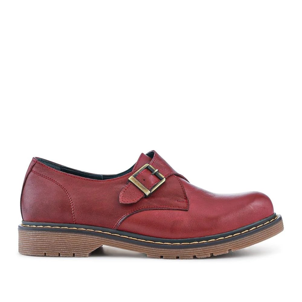 Leather Touch-Fasten Monk Shoes - BELYNR42002 / 328 345 - Burgundy - Image 2