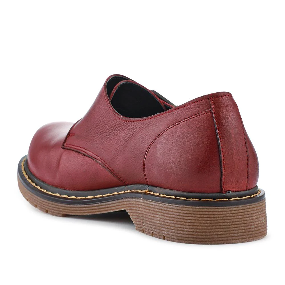 Leather Touch-Fasten Monk Shoes - BELYNR42002 / 328 345 - Burgundy - Image 3