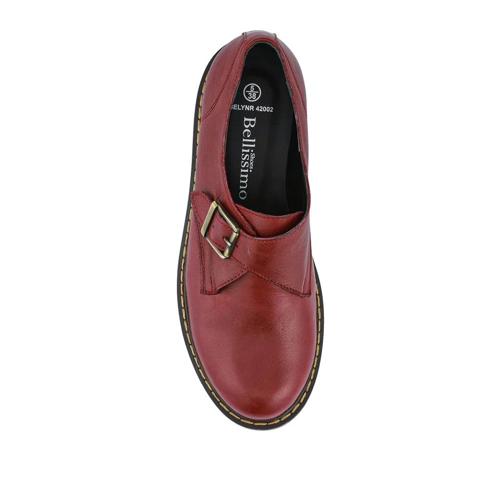 Leather Touch-Fasten Monk Shoes - BELYNR42002 / 328 345 - Burgundy - Image 4