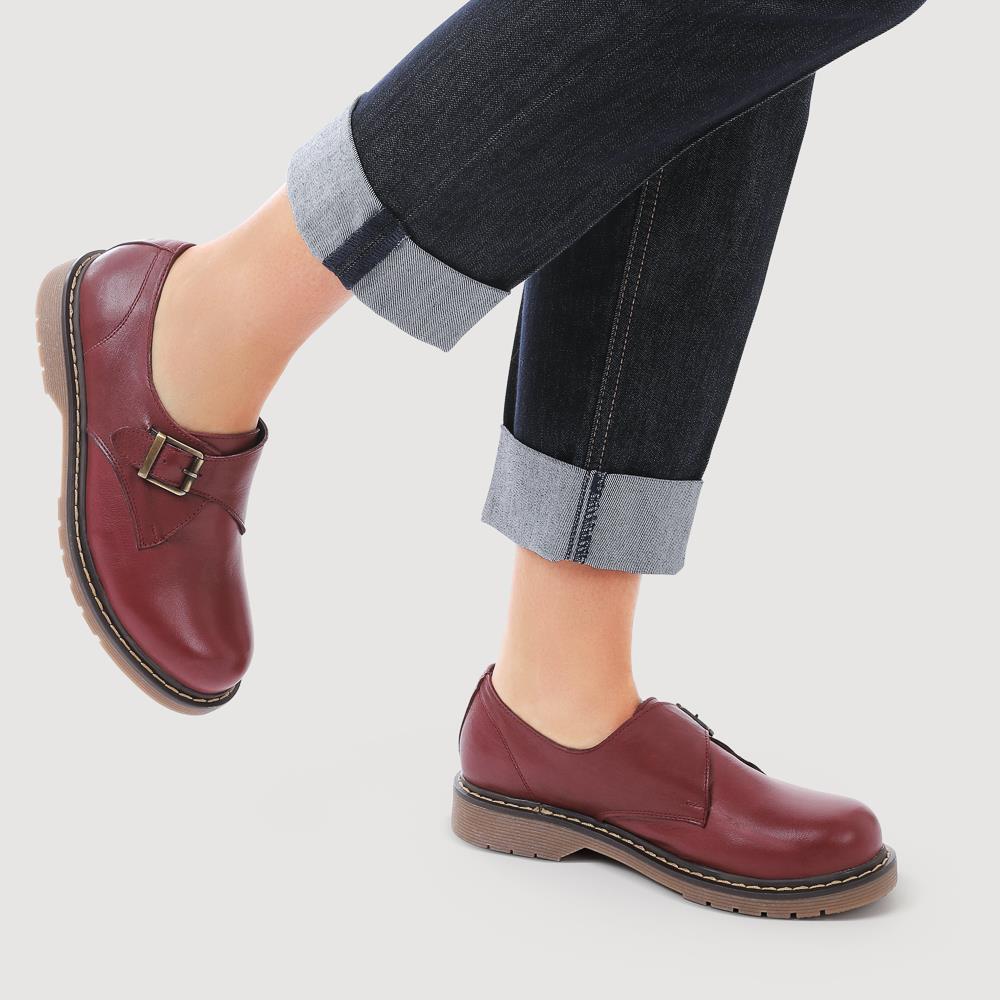 Leather Touch-Fasten Monk Shoes - BELYNR42002 / 328 345 - Burgundy - Image 5