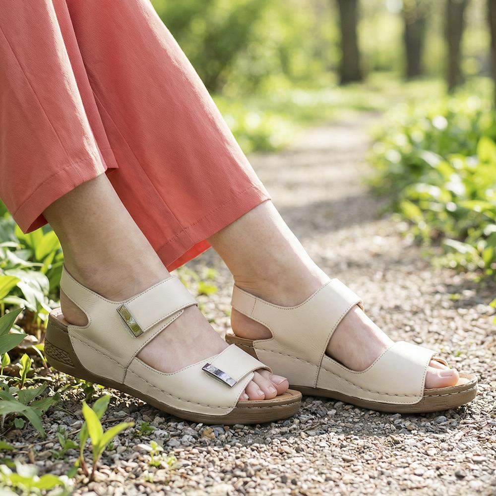 Leather Touch Fasten Wedge Sandals - AS43001 / 329 300 - Beige - Image 2