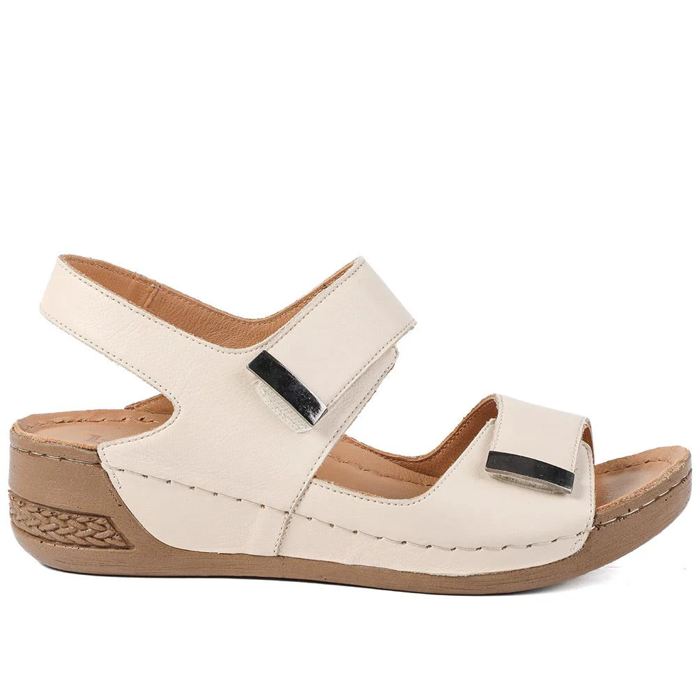 Leather Touch Fasten Wedge Sandals - AS43001 / 329 300 - Beige - Image 3