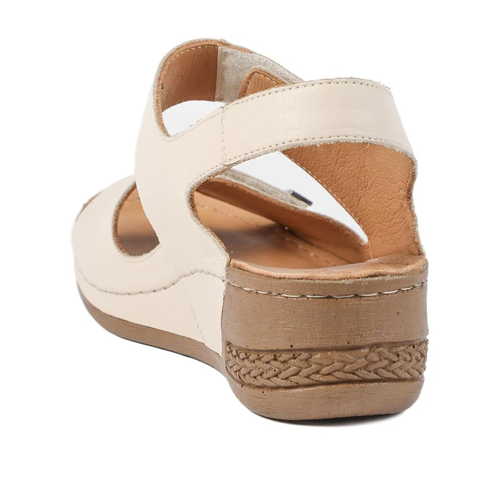 Leather Touch Fasten Wedge Sandals - AS43001 / 329 300 - Beige - Image 4