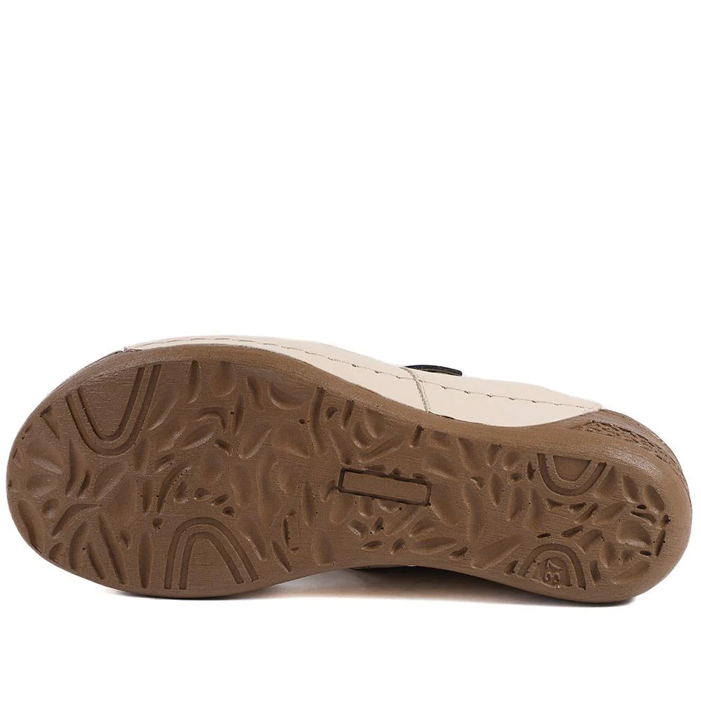 Leather Touch Fasten Wedge Sandals - AS43001 / 329 300 - Beige - Image 6