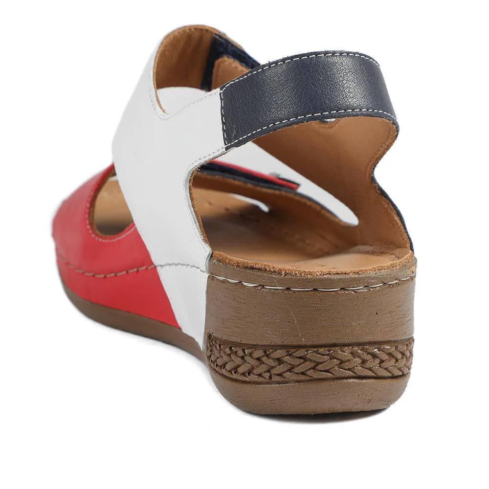 Leather Touch Fasten Wedge Sandals - AS43001 / 329 300 - Navy Multi - Image 4