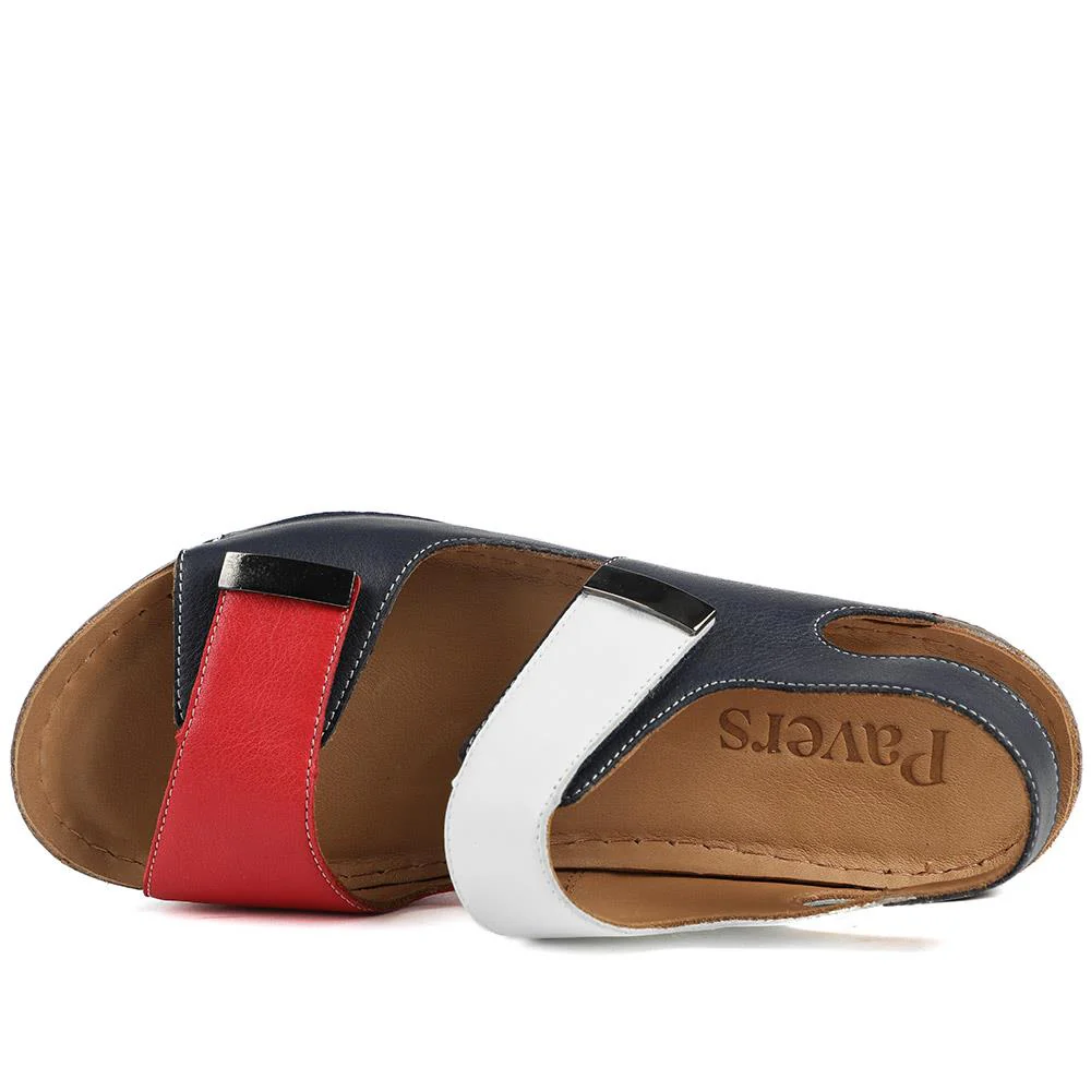 Leather Touch Fasten Wedge Sandals - AS43001 / 329 300 - Navy Multi - Image 5