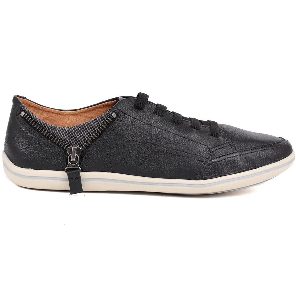 Leather Trainer with Zip Detail - BOT25018 / 309 566 - Black - Image 2