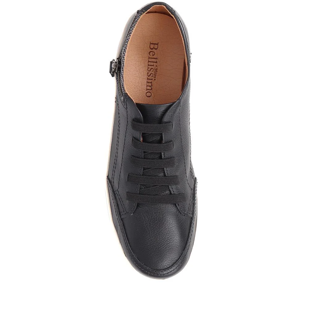 Leather Trainer with Zip Detail - BOT25018 / 309 566 - Black - Image 5