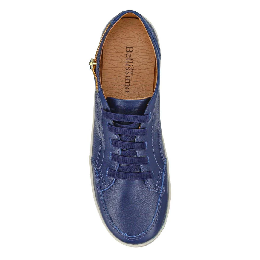 Leather Trainer with Zip Detail - BOT25018 / 309 566 - Navy - Image 4