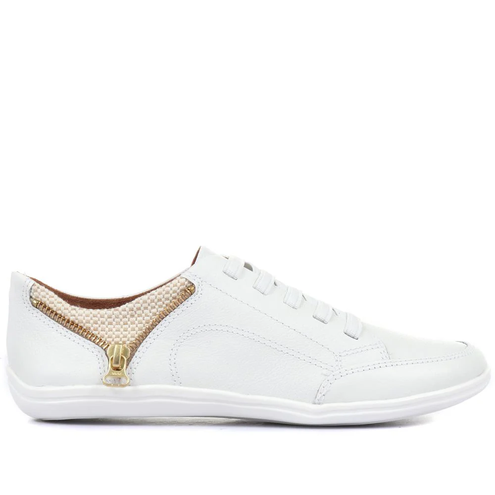 Leather Trainer with Zip Detail - BOT25018 / 309 566 - White - Image 2