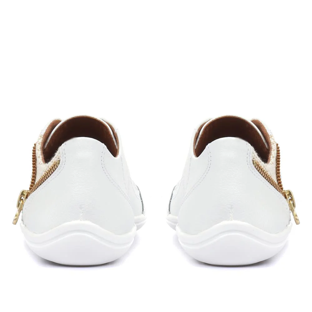 Leather Trainer with Zip Detail - BOT25018 / 309 566 - White - Image 3