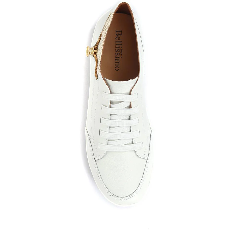 Leather Trainer with Zip Detail - BOT25018 / 309 566 - White - Image 5