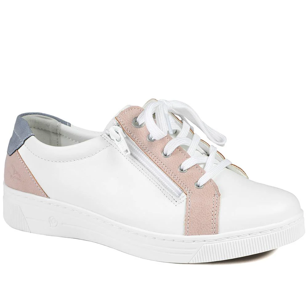 Leather Trainers with Functional Zip - CAL43001 / 329 364 - White Multi