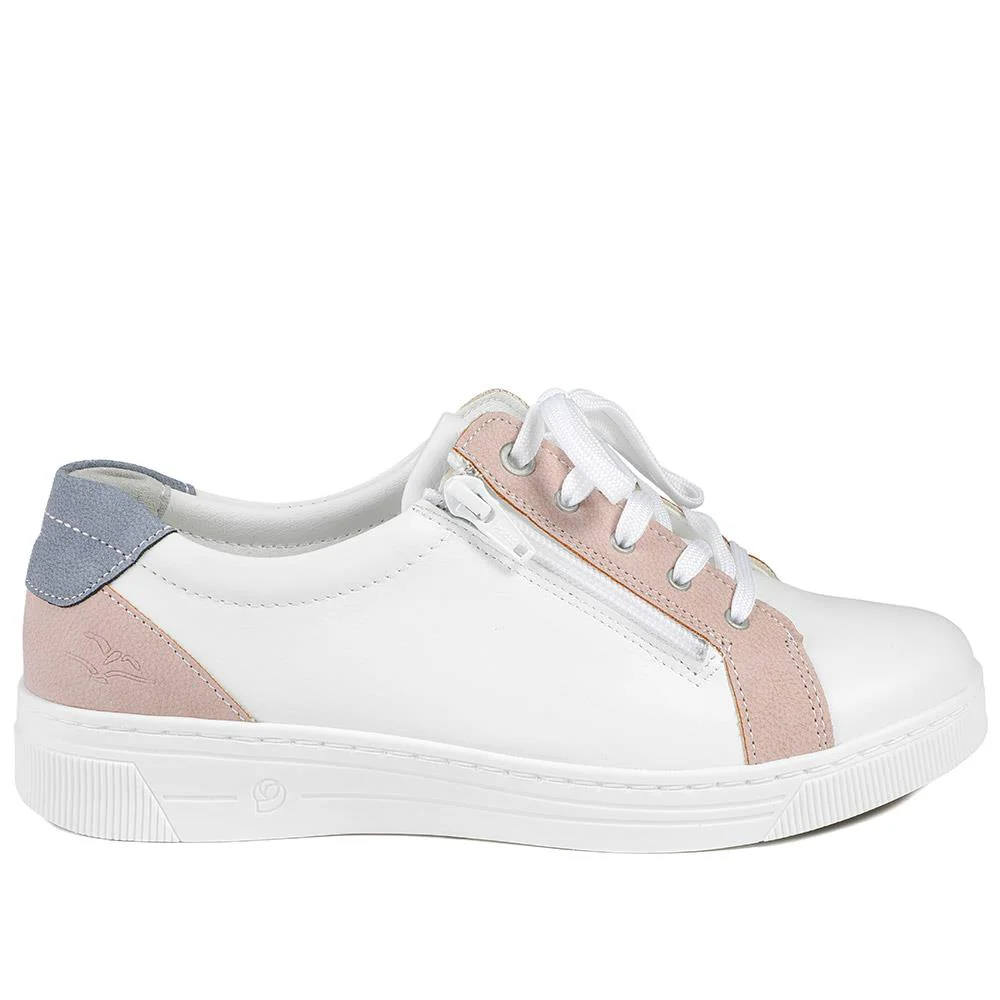 Leather Trainers with Functional Zip - CAL43001 / 329 364 - White Multi - Image 3