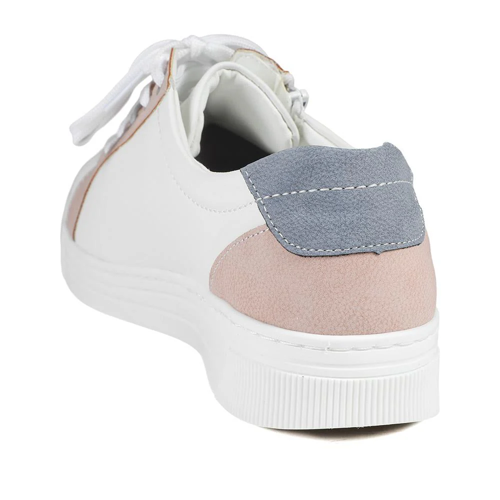 Leather Trainers with Functional Zip - CAL43001 / 329 364 - White Multi - Image 4
