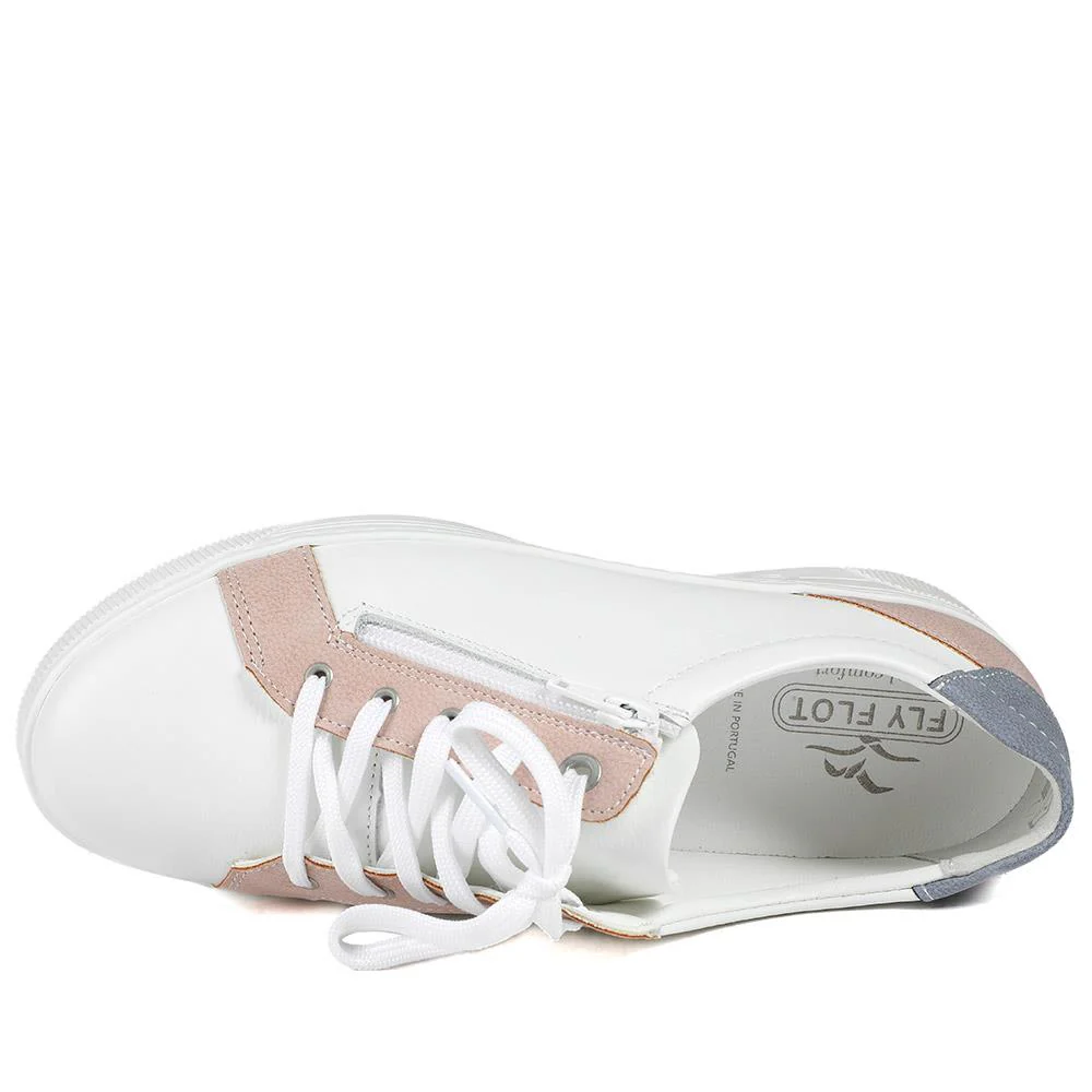 Leather Trainers with Functional Zip - CAL43001 / 329 364 - White Multi - Image 5