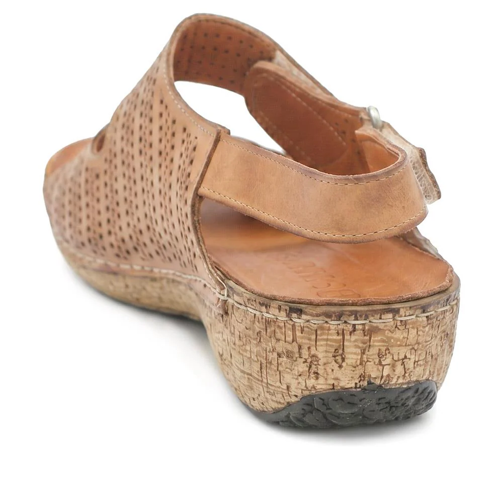 Leather Triple Adjustable Strap Sandals - KARY43005 / 329 410 - Tan - Image 4