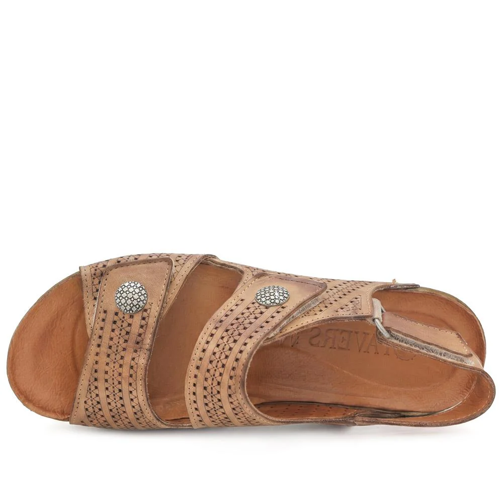 Leather Triple Adjustable Strap Sandals - KARY43005 / 329 410 - Tan - Image 5