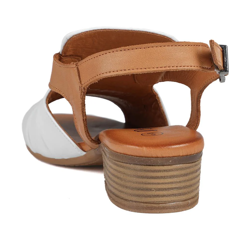 Leather Two Tone Block Heel Sandals - AZURA43007 / 329 125 - White-Tan - Image 4