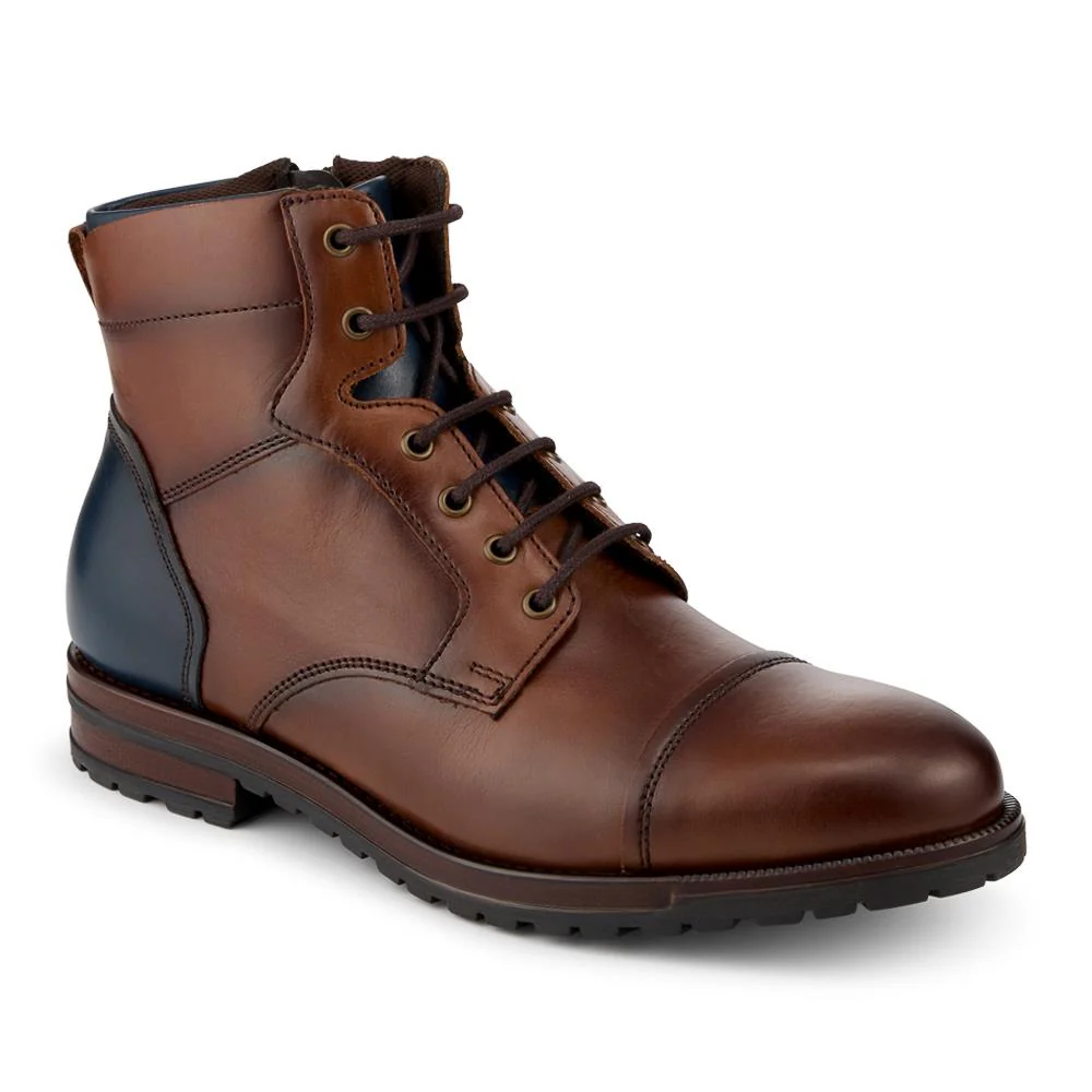 Leather Two Tone Lace Up Boots With Toe Cap - ITAR42008 / 328 366