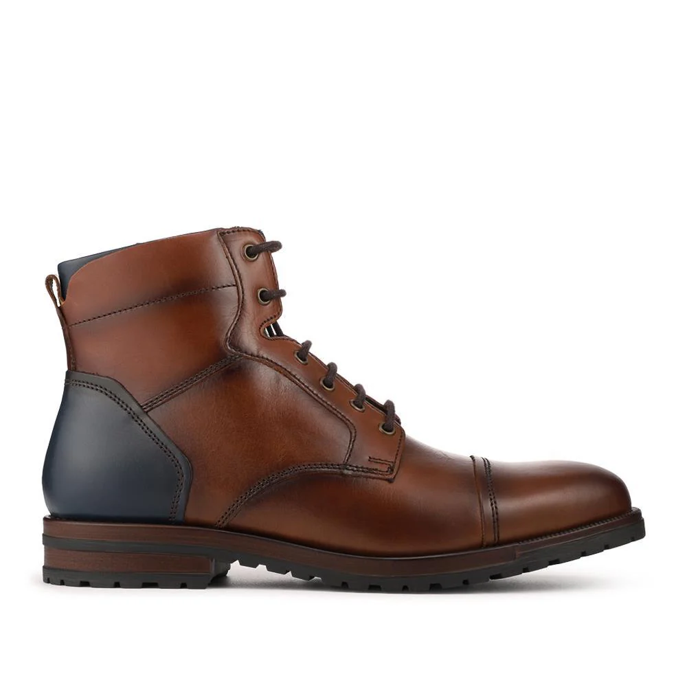 Leather Two Tone Lace Up Boots With Toe Cap - ITAR42008 / 328 366 - Tan - Image 2