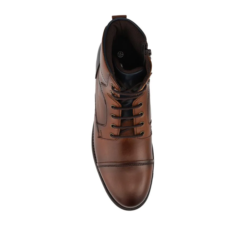 Leather Two Tone Lace Up Boots With Toe Cap - ITAR42008 / 328 366 - Tan - Image 4