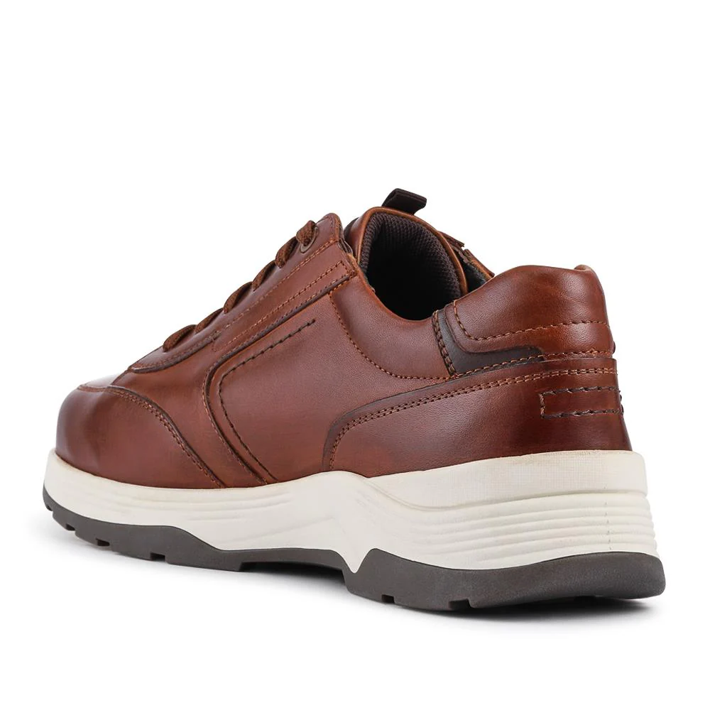 Leather Ultra-Wide Laced Trainers - ROGER / 326 964 - Cognac - Image 2