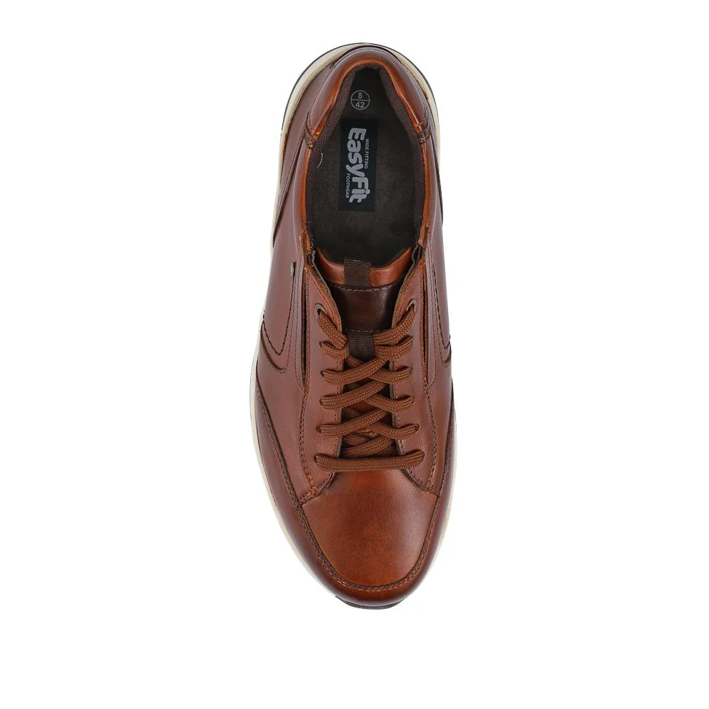 Leather Ultra-Wide Laced Trainers - ROGER / 326 964 - Cognac - Image 4