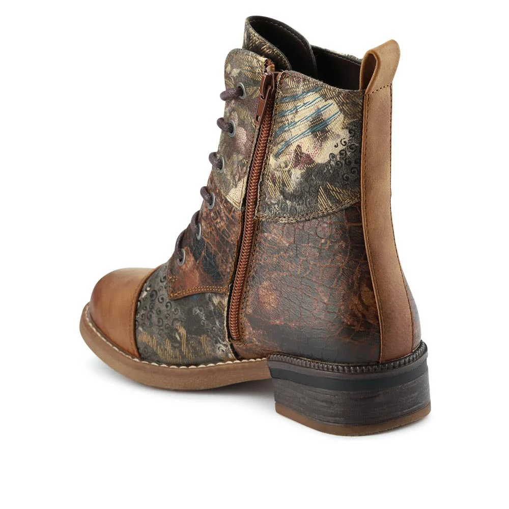 Leather Water-Resistant Lace-Up Boots - RKR40526 / 326 088 - Floral - Image 3