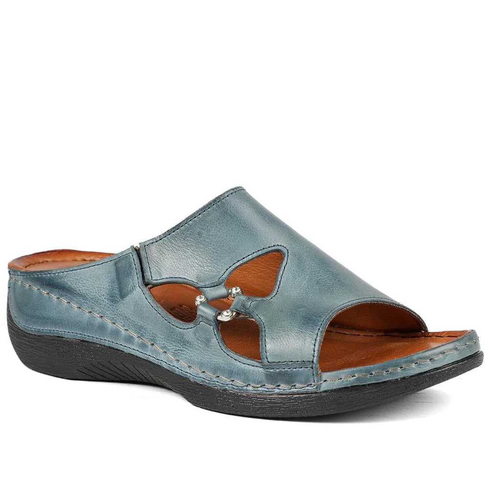 Leather Wedge-Heeled Mules - KARY41002 / 327 473 - Denim