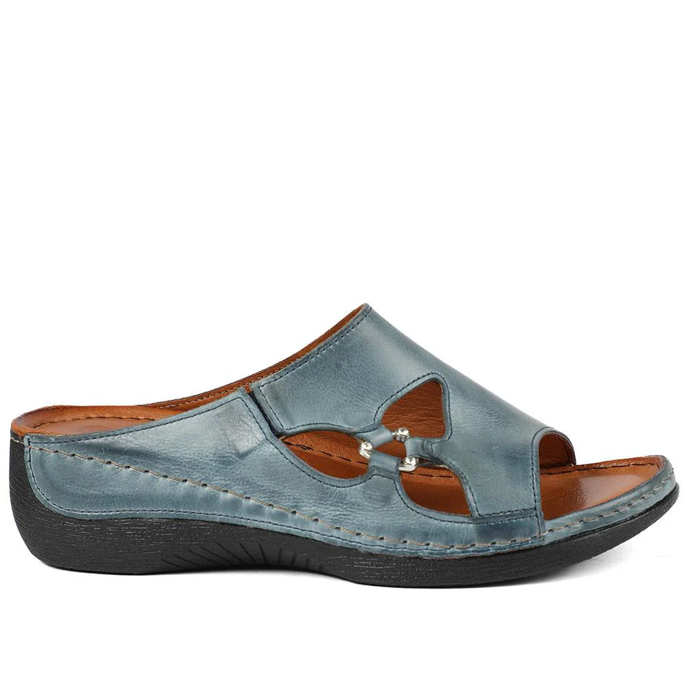 Leather Wedge-Heeled Mules - KARY41002 / 327 473 - Denim - Image 3